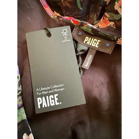 Paige 100% Silk Floral Midi Dress Black Ruffle Sleeve Smocked Waist Boho NWT  XS - Picture 3 of 11